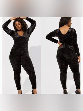 Torrid 3  Black Velvet Long-Sleeve Jumpsuit